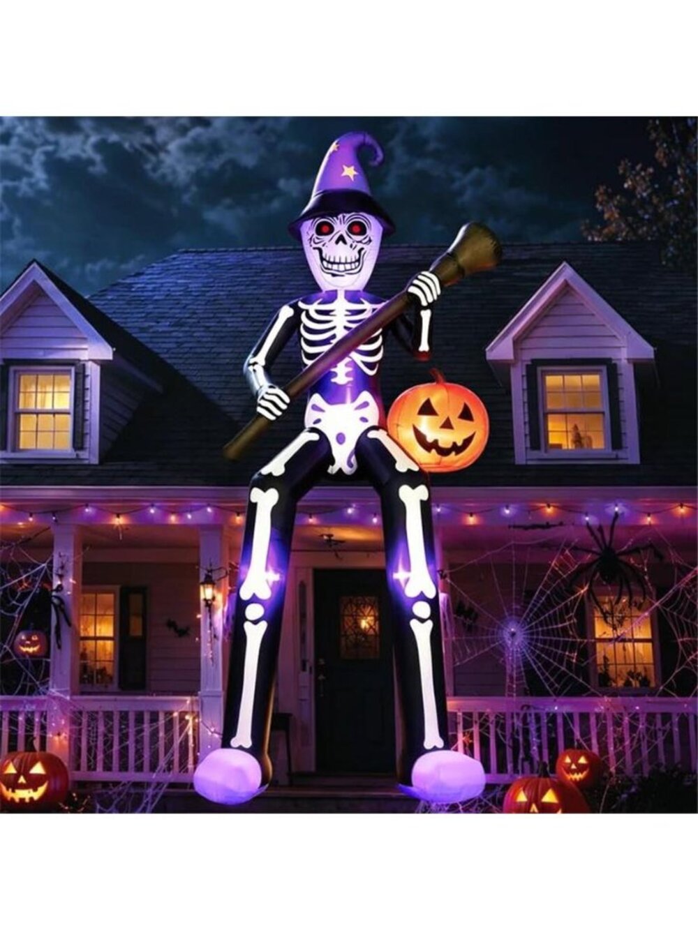 12 FT Halloween Inflatables Outdoor Decorations, Giant Skeleton Wizard Blow up